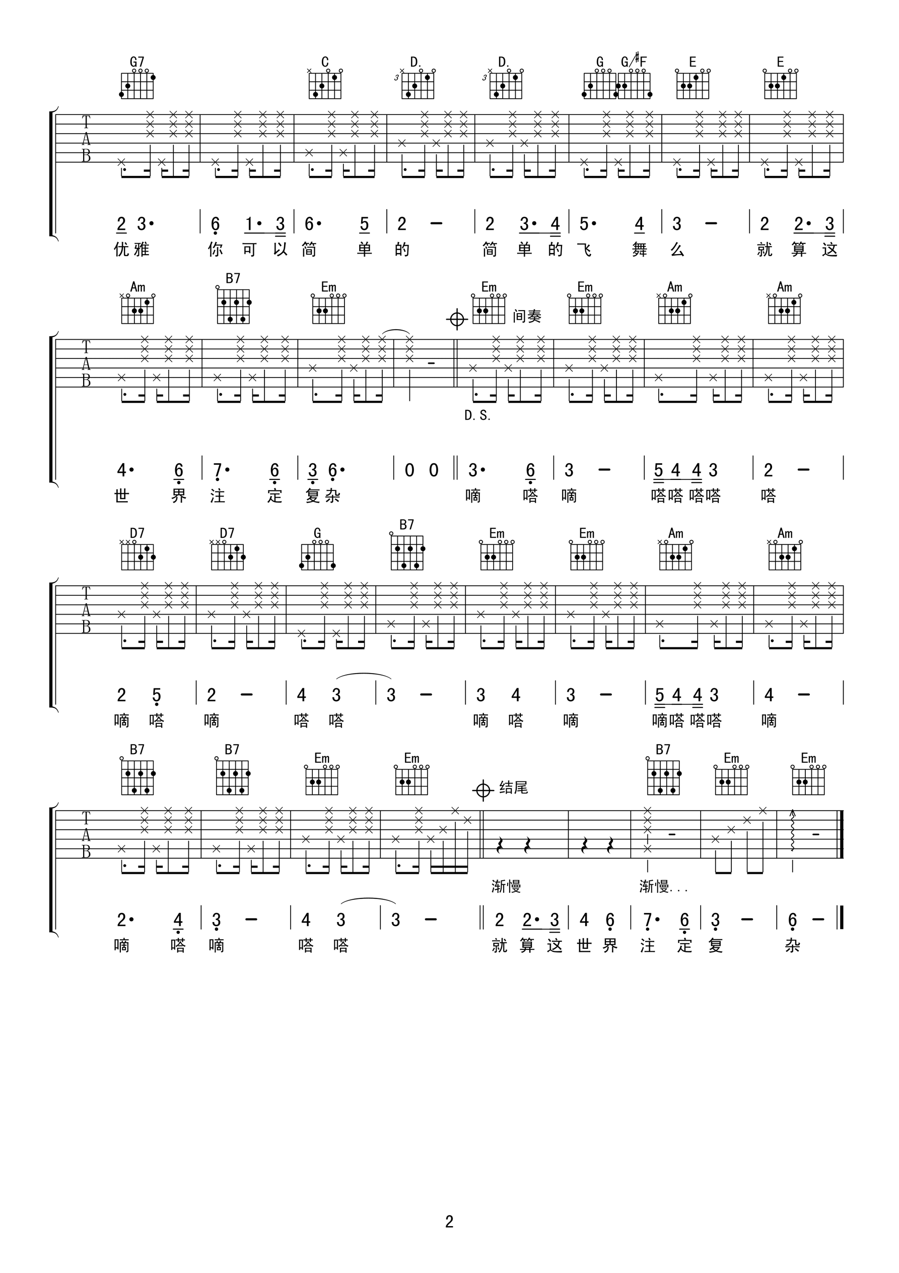 张羿凡_你可以简单的飞舞吗_吉他谱_Guitar_Music_Score