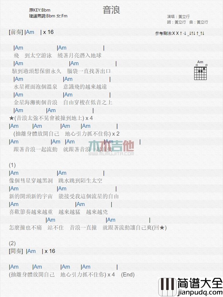 黄立行_音浪_吉他谱_Guitar_Music_Score