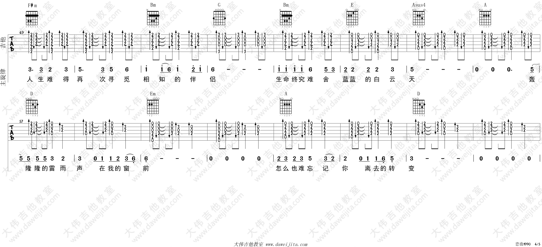 罗大佑_恋曲1990_吉他谱(D调)_Guitar_Music_Score