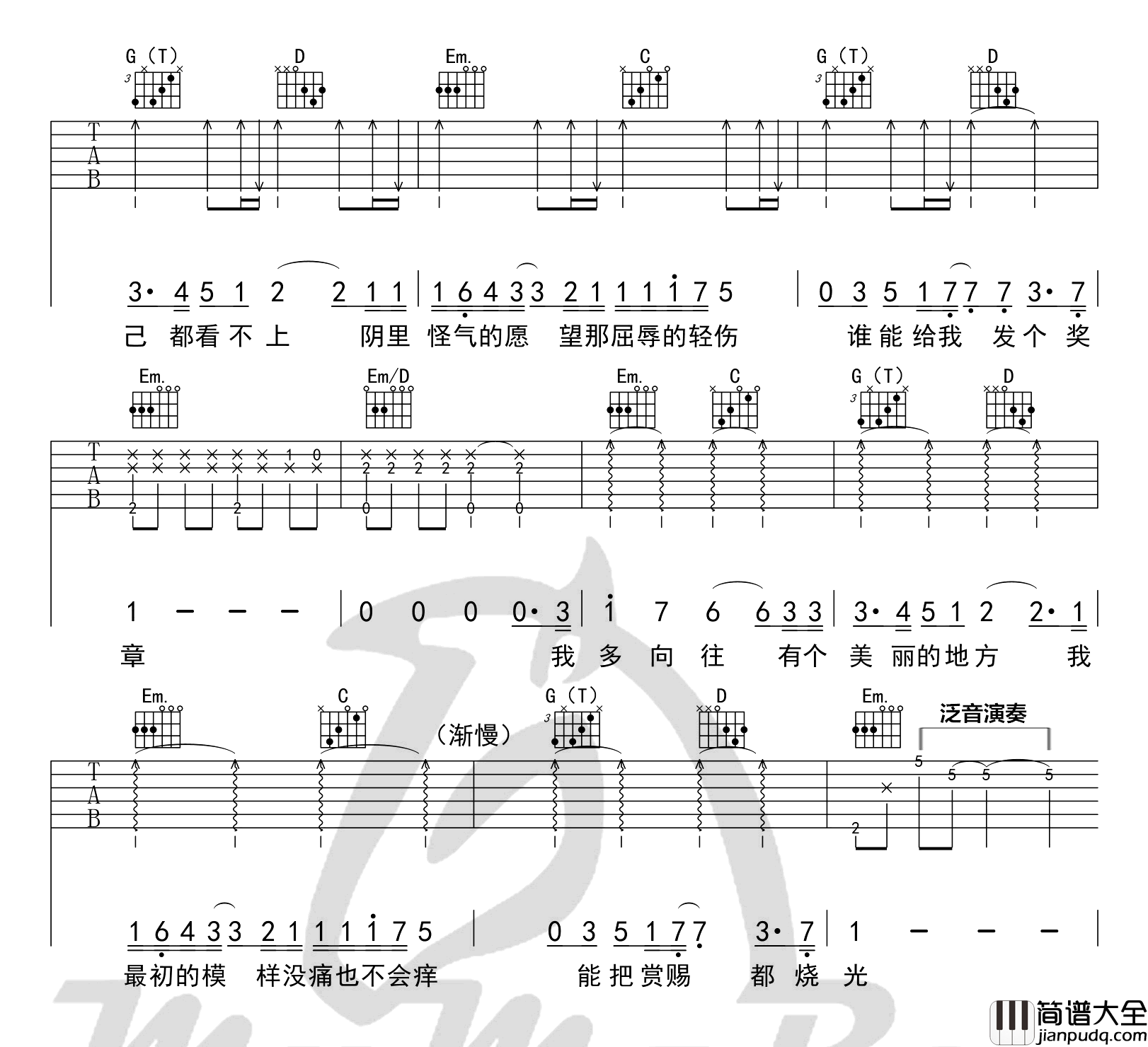 高尚_薛之谦_G调原版弹唱谱完整_吉他谱_薛之谦_吉他图片谱_高清