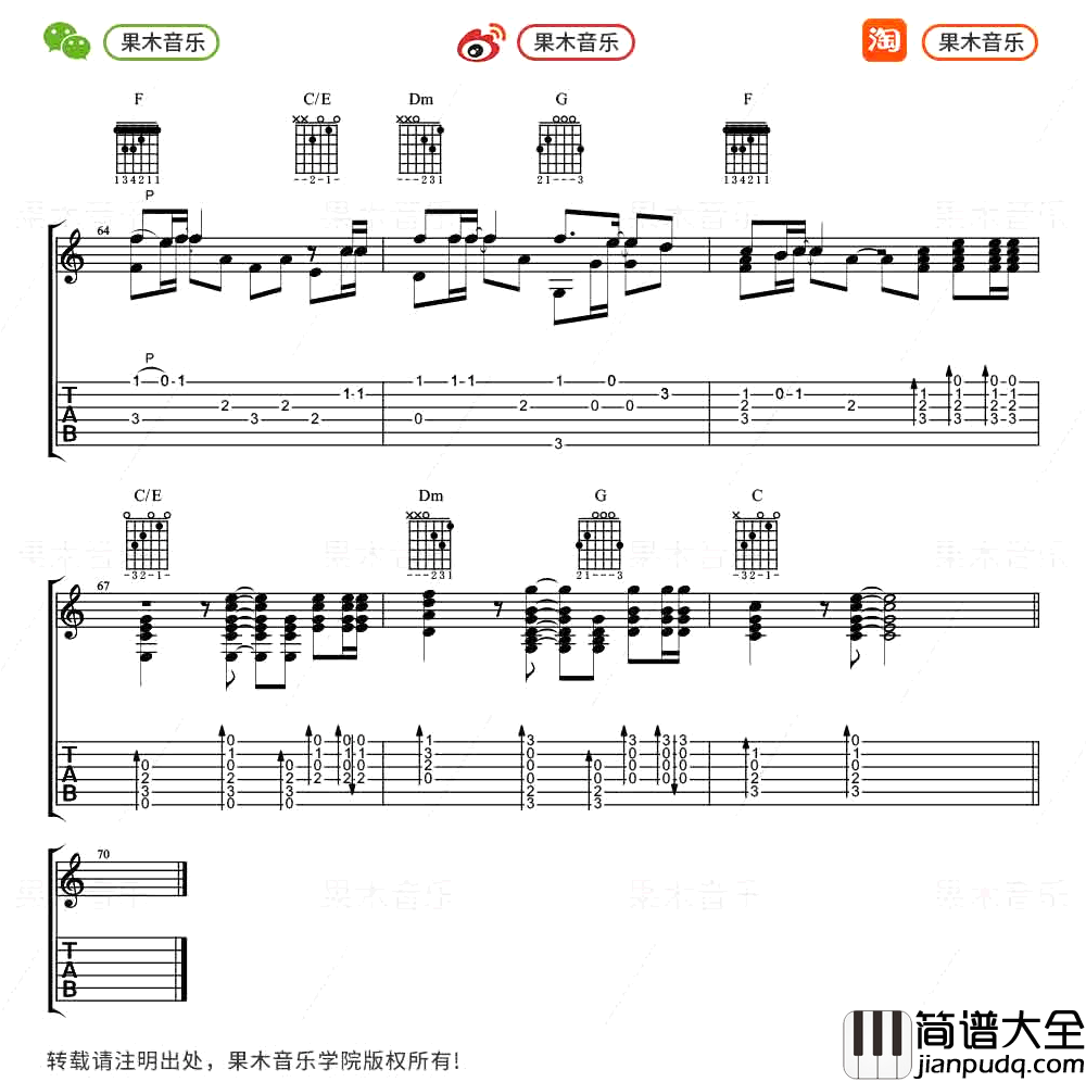 后来指弹吉他谱_刘若英_吉他独奏六线谱_指弹吉他教学