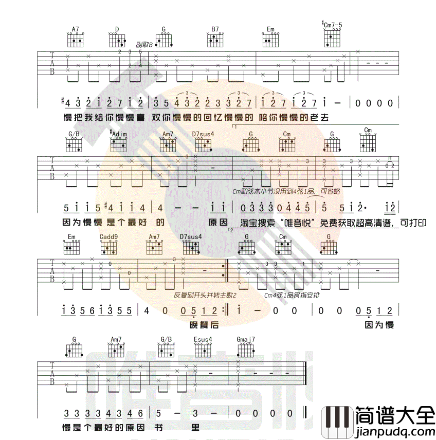 慢慢喜欢你_莫文蔚_图片谱标准版_吉他谱_莫文蔚_吉他图片谱_高清