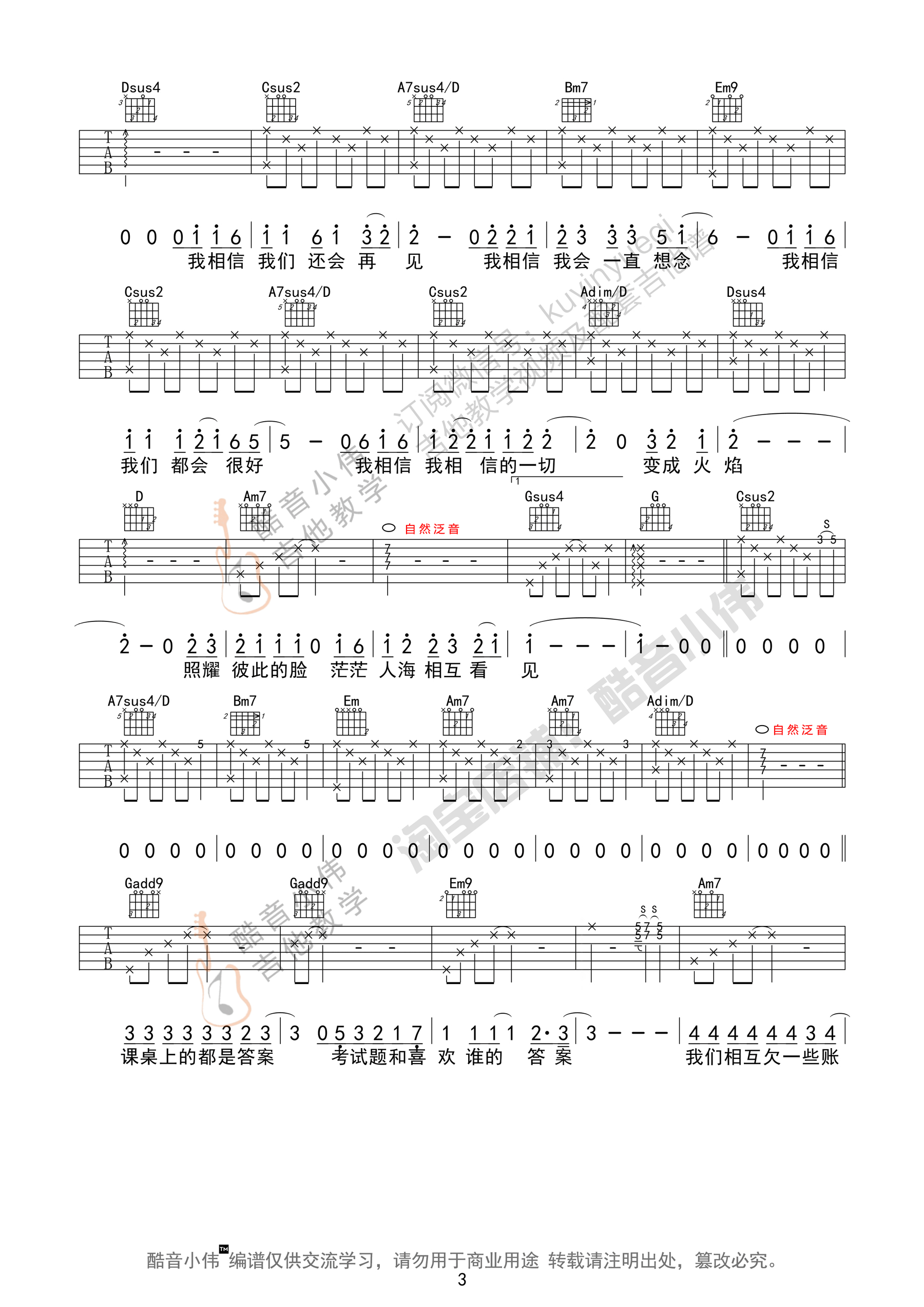 许飞_不说再见_吉他谱_Guitar_Music_Score