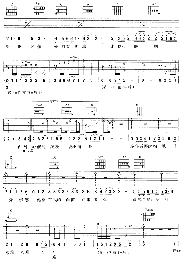 心酸的浪漫_|认证谱|吉他谱|图片谱|高清|那英