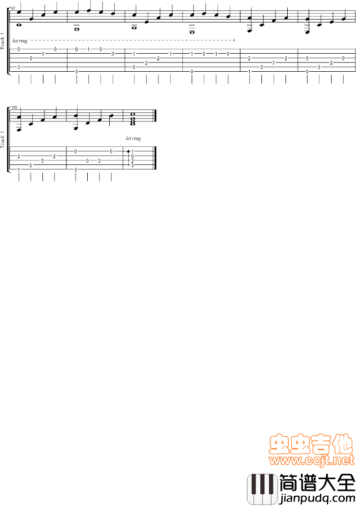 卡农吉他版C调自编|吉他谱|图片谱|高清|帕赫贝尔|Pachelbel