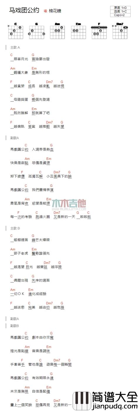 棉花糖_马戏团公约_吉他谱_Guitar_Music_Score
