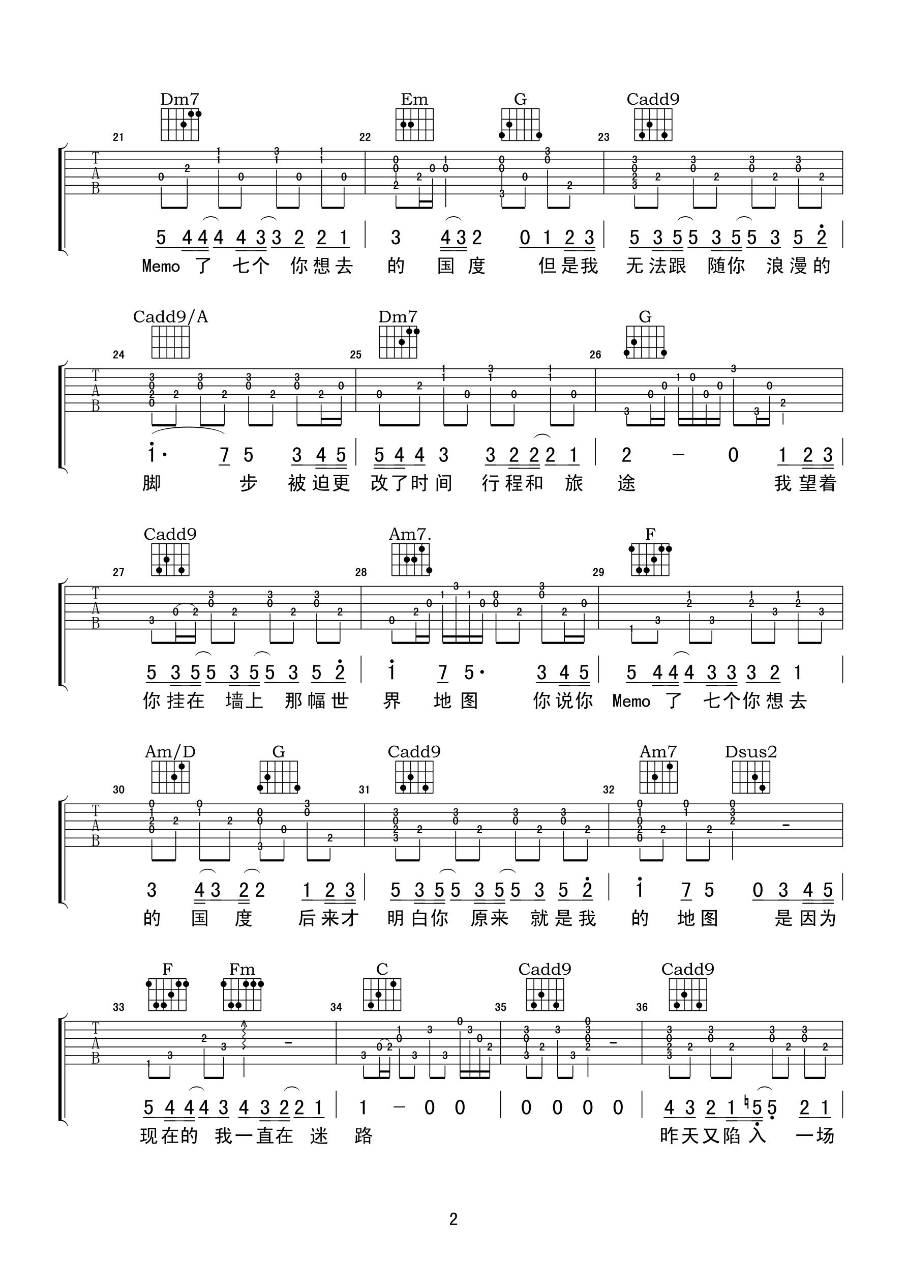 黄淑惠_地图_吉他谱_Guitar_Music_Score