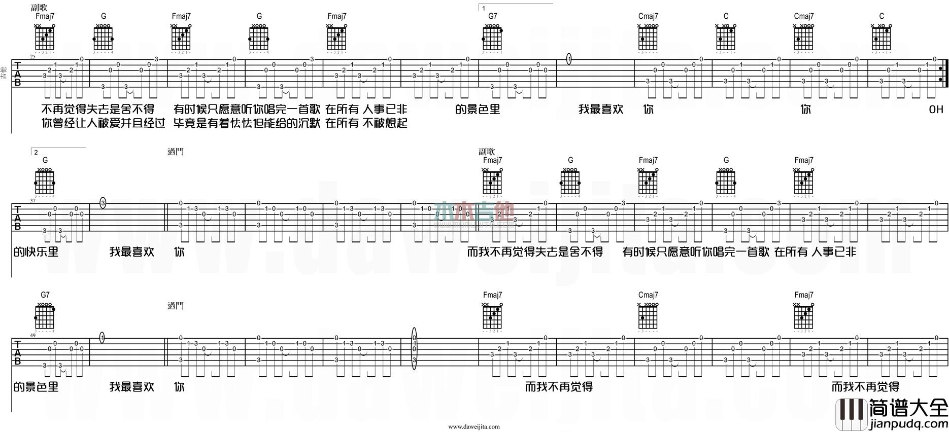 张悬_喜欢_吉他谱(C调)_Guitar_Music_Score