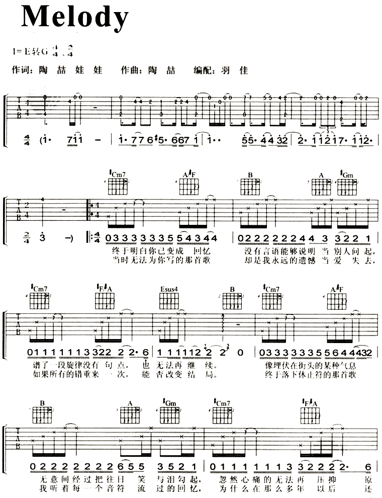 Melody|吉他谱|图片谱|高清|陶喆