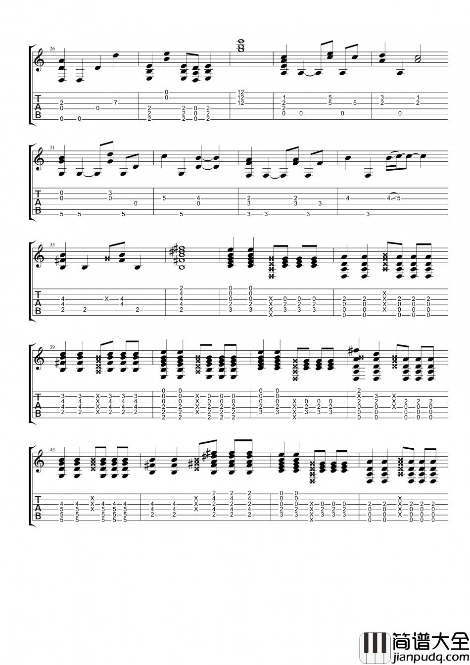 丁当_手掌心_指弹__吉他谱_Guitar_Music_Score