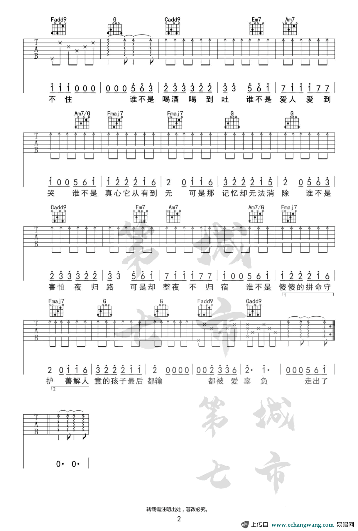 谁不是吉他谱_金池_吉他图片谱_高清