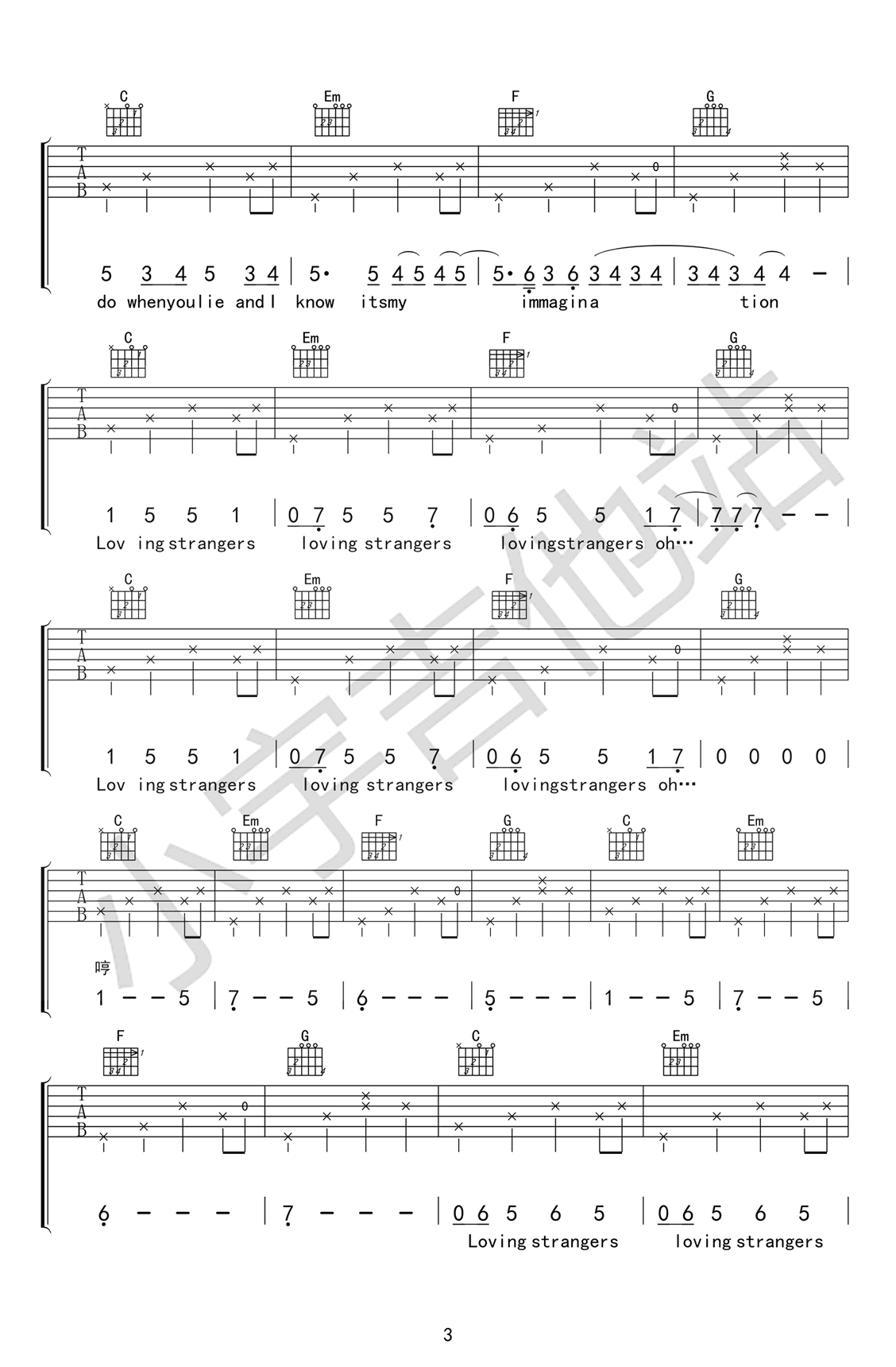 Loving_Strangers吉他谱_Tiger_C调原版
