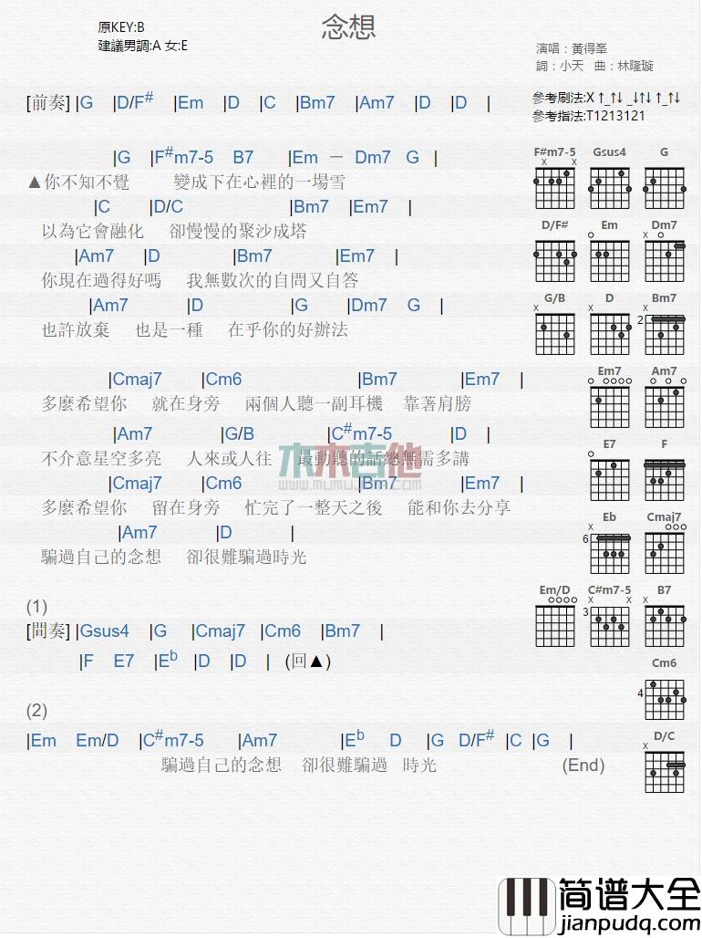 黄得峯_念想_吉他谱_Guitar_Music_Score