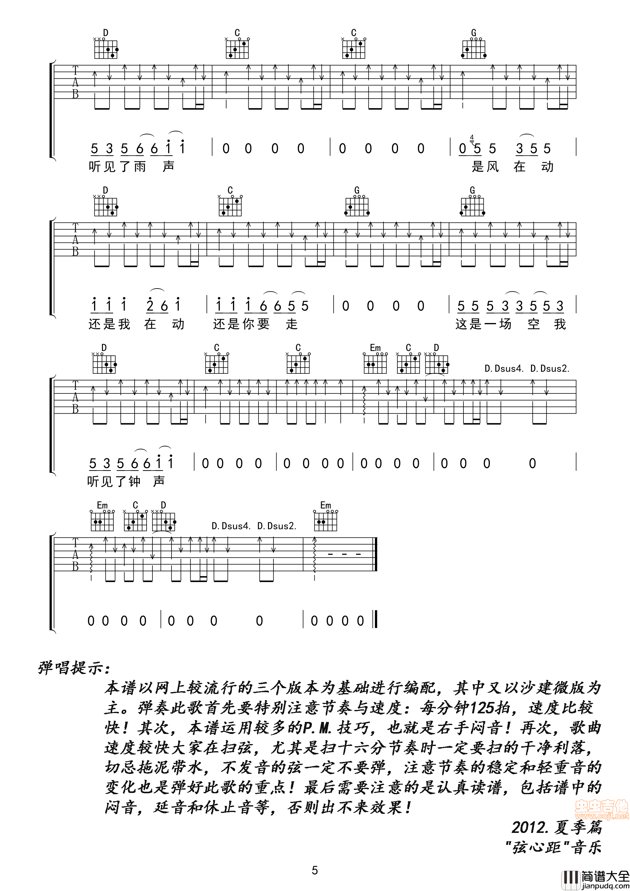 全网首发_厨师沙建微_钟_高清吉他谱_原版扒带|吉他谱|图片谱|高清|沙建微