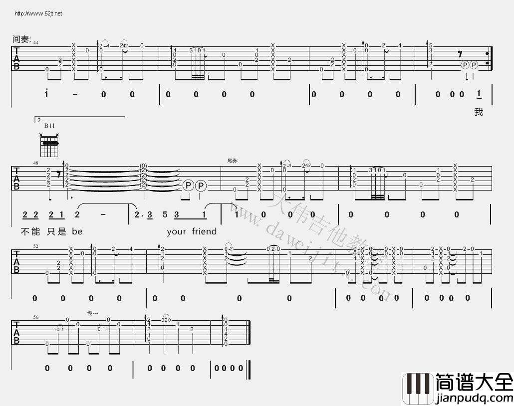 陶喆_普通朋友_吉他谱(F调)_Guitar_Music_Score