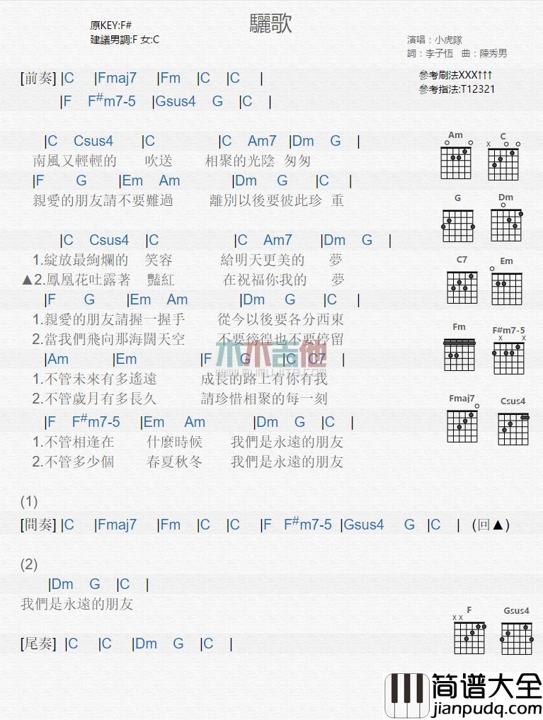 小虎队_骊歌_吉他谱_Guitar_Music_Score