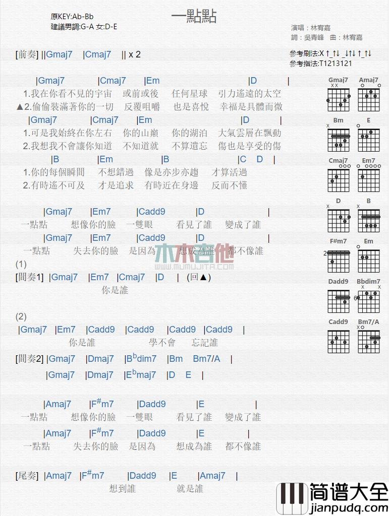 林宥嘉_一点点_吉他谱_Guitar_Music_Score