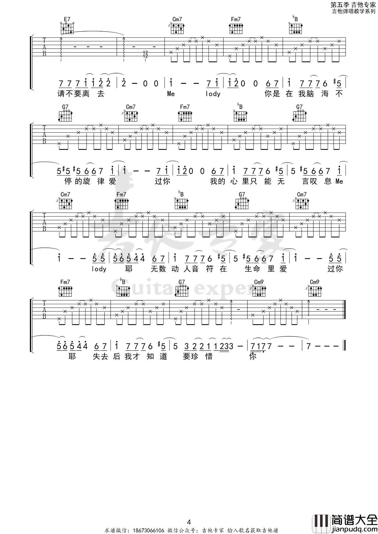 Melody吉他谱_陶喆_C调版吉他弹唱六线谱
