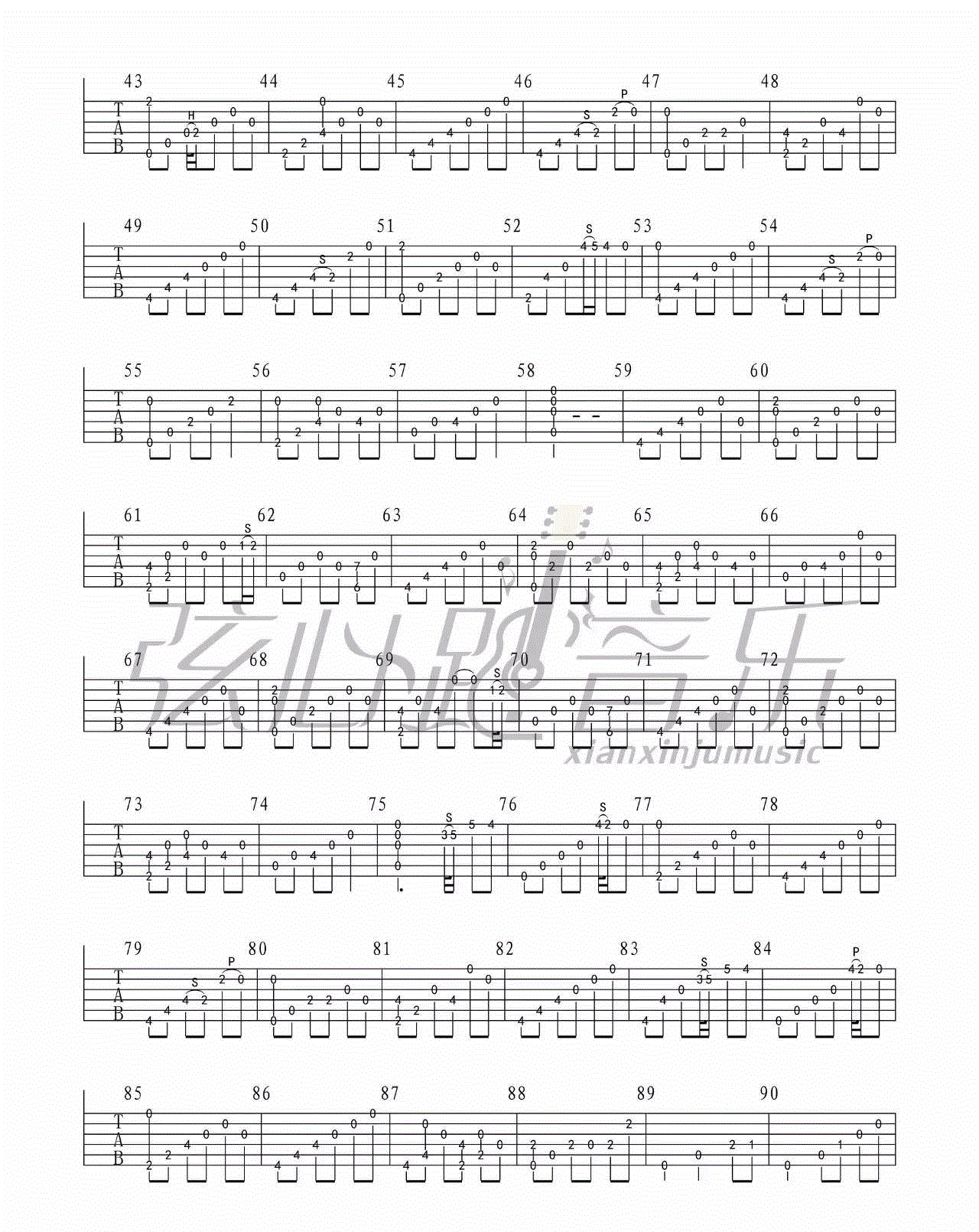 GIN愿桜(愿望的樱花)_六线谱完整版_吉他谱_潇潇指弹guitar_吉他图片谱_高清