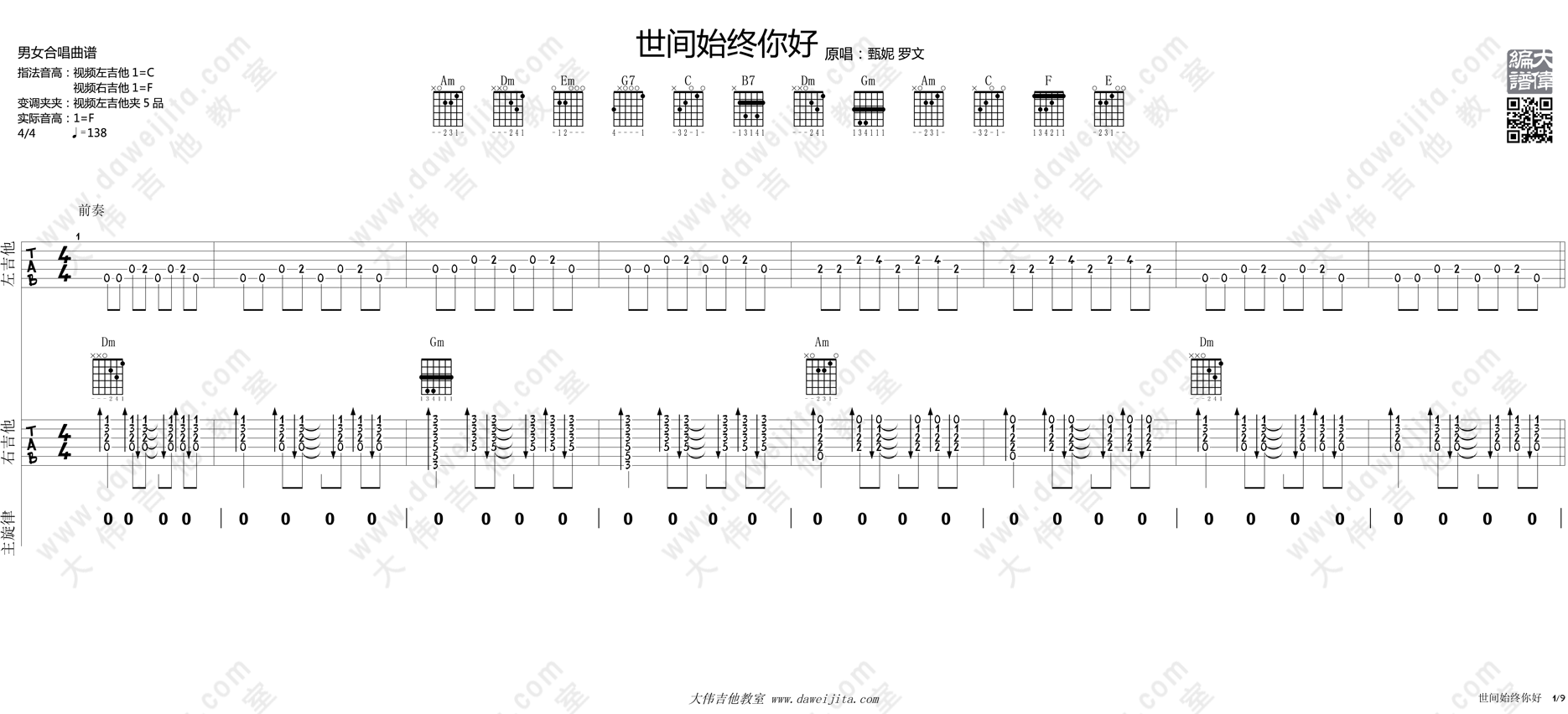 罗文,甄妮_世间始终你好_吉他谱(C调)_Guitar_Music_Score
