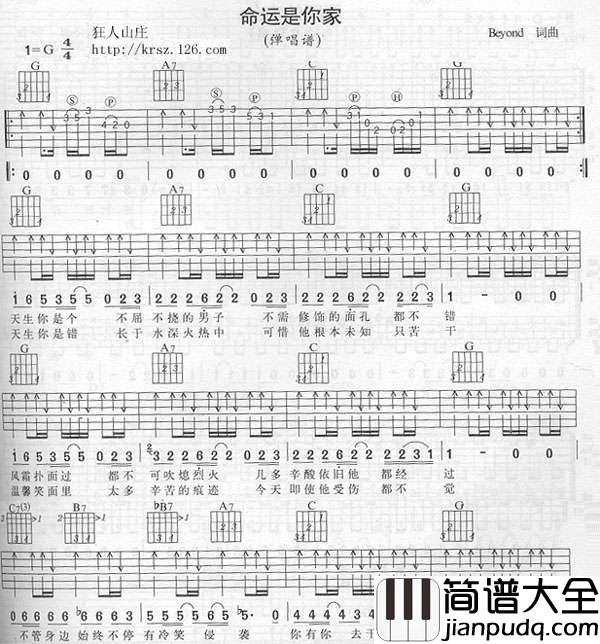 命运是你家|吉他谱|图片谱|高清|BEYOND