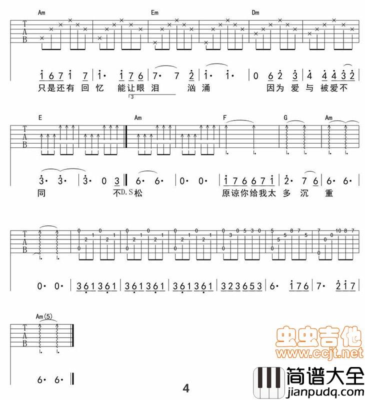 _不痛_高清吉他谱<裸婚时代>插曲|吉他谱|图片谱|高清|樊凡