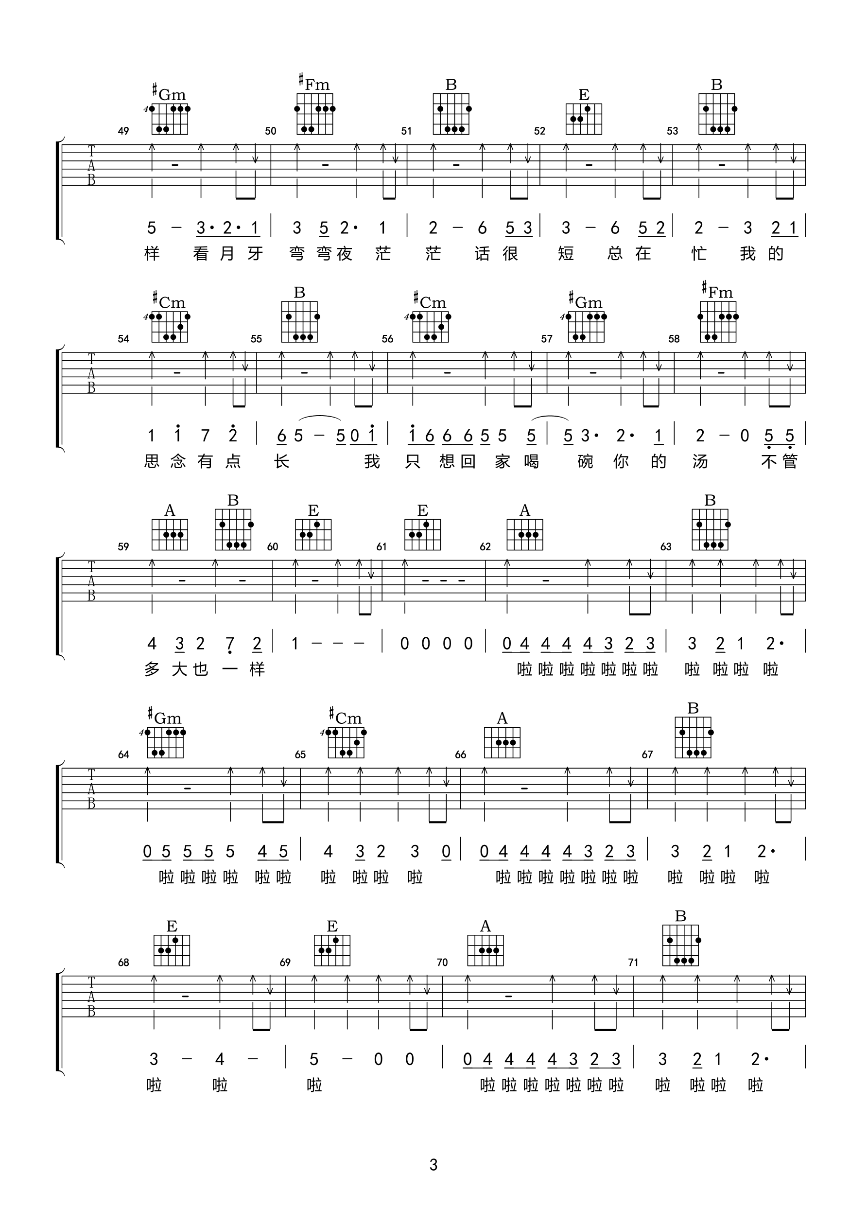 谭佑铭_开饭了_吉他谱_Guitar_Music_Score