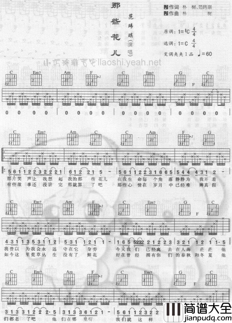 那些花儿|吉他谱|图片谱|高清|范玮琪