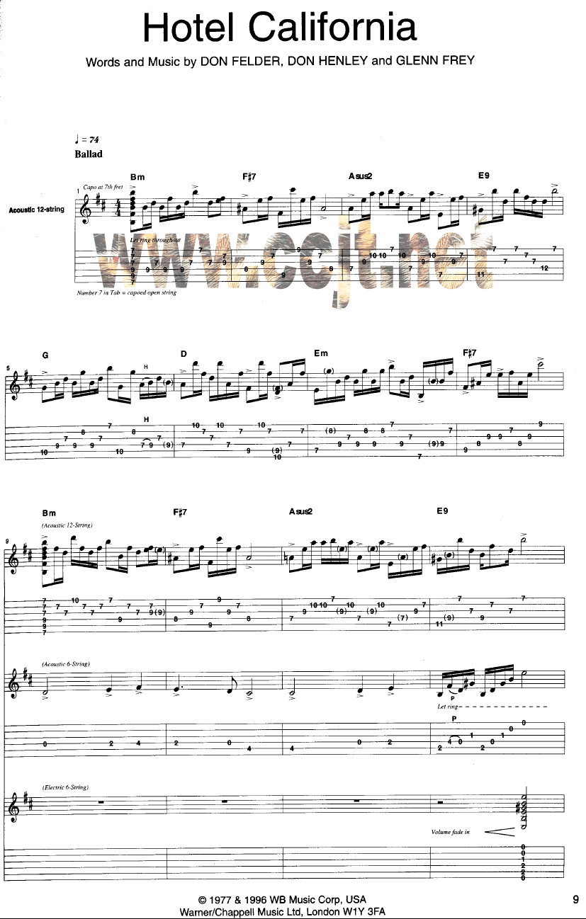 Hotel_Californi__|_加洲旅馆_|原版扫描|吉他谱|图片谱|高清|Eagles|老鹰乐队