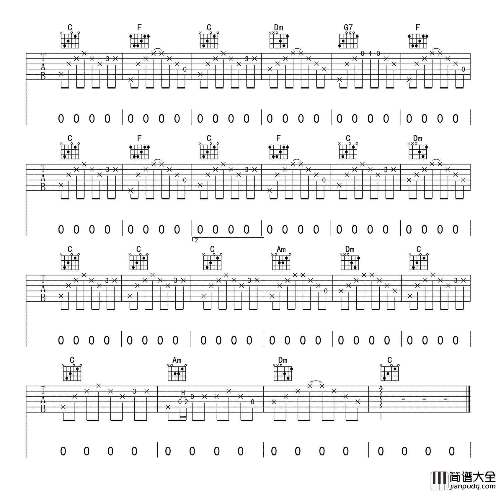 民谣在路上_前冲_民谣在路上_六线谱_C调弹唱谱标准版_吉他谱_前冲_吉他图片谱_高清