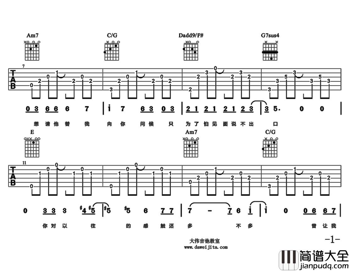 林忆莲_听说爱情回来过_吉他谱(C调)_Guitar_Music_Score