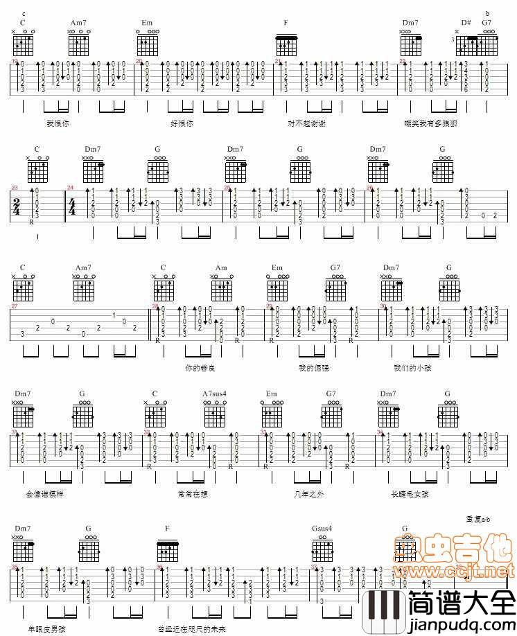 对不起谢谢|吉他谱|图片谱|高清|陈奕迅