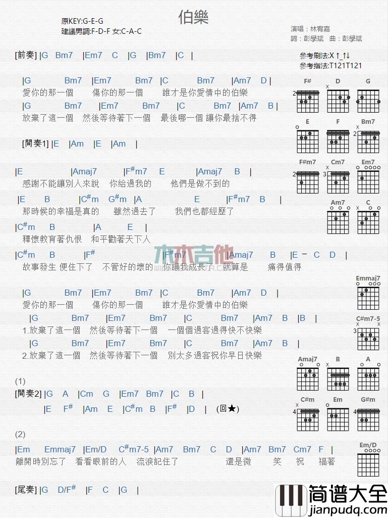 林宥嘉_伯乐_吉他谱_Guitar_Music_Score