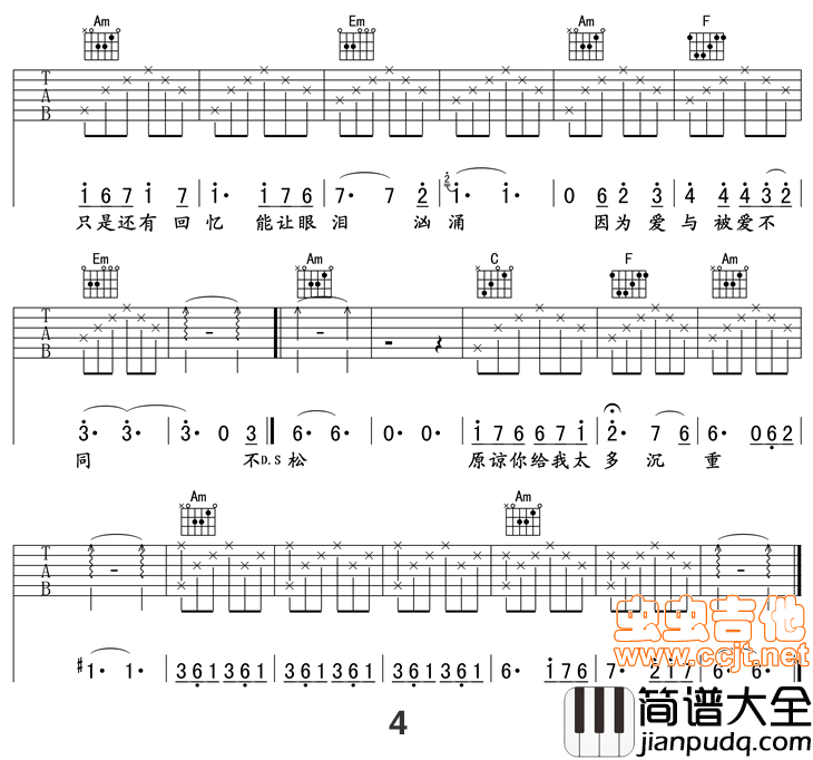 _不痛_高清吉他谱|吉他谱|图片谱|高清|樊凡
