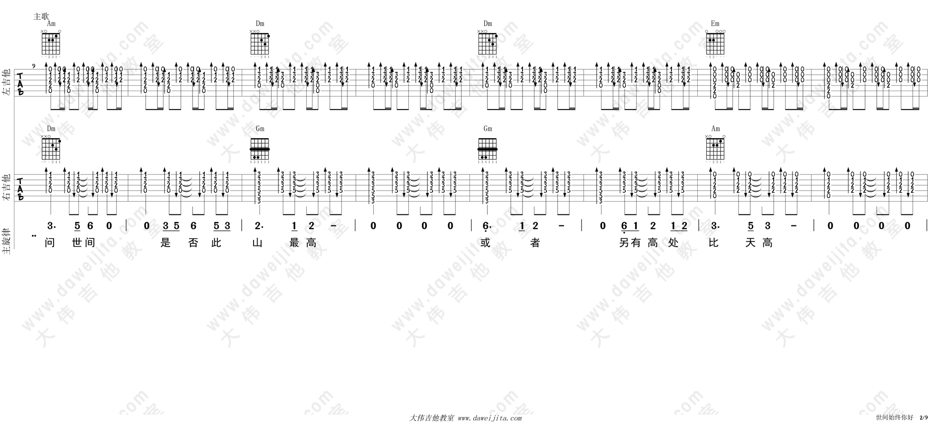 罗文,甄妮_世间始终你好_吉他谱(C调)_Guitar_Music_Score