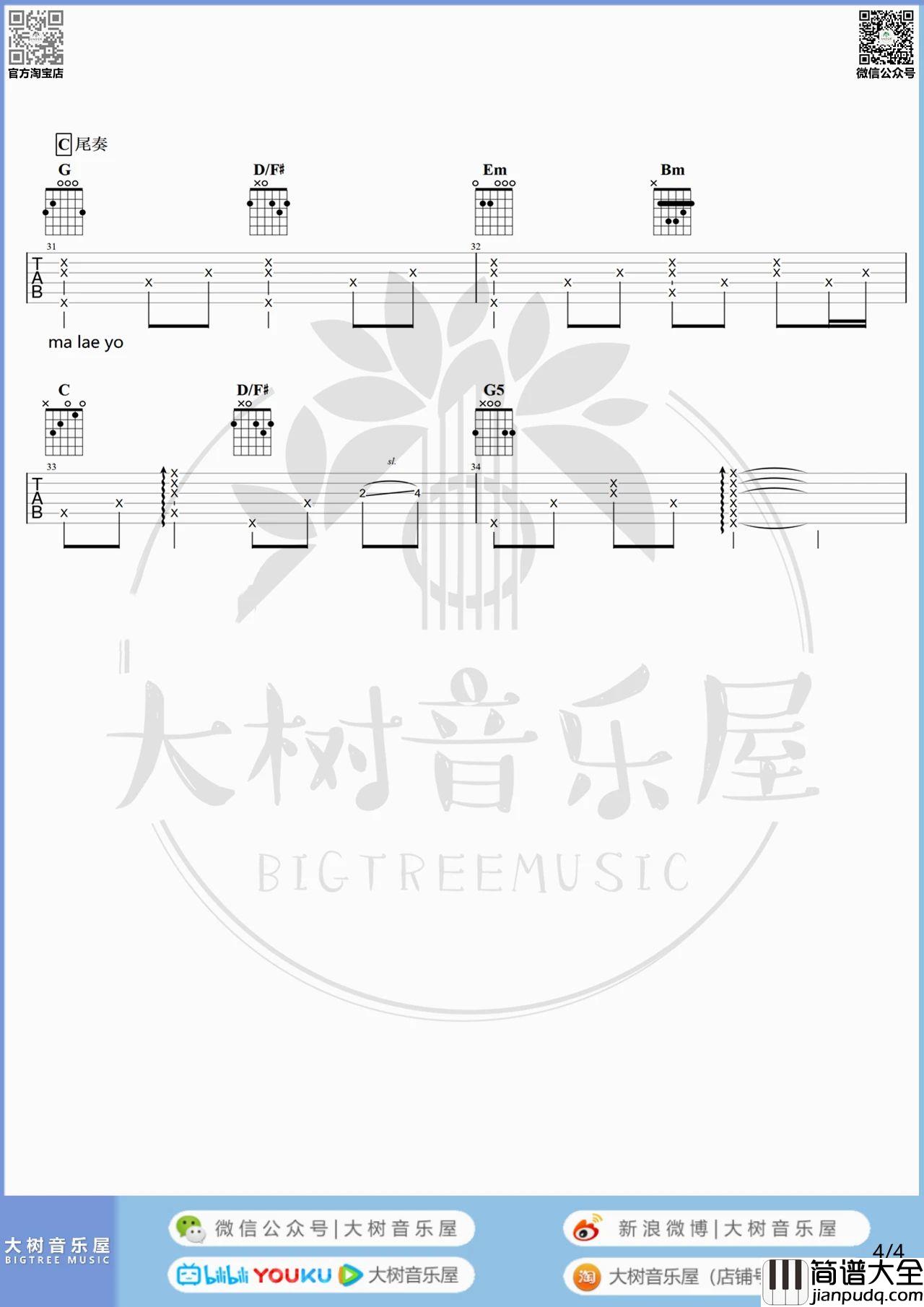 你不要担心吉他谱_野菊花_G调原调版男生调吉他谱