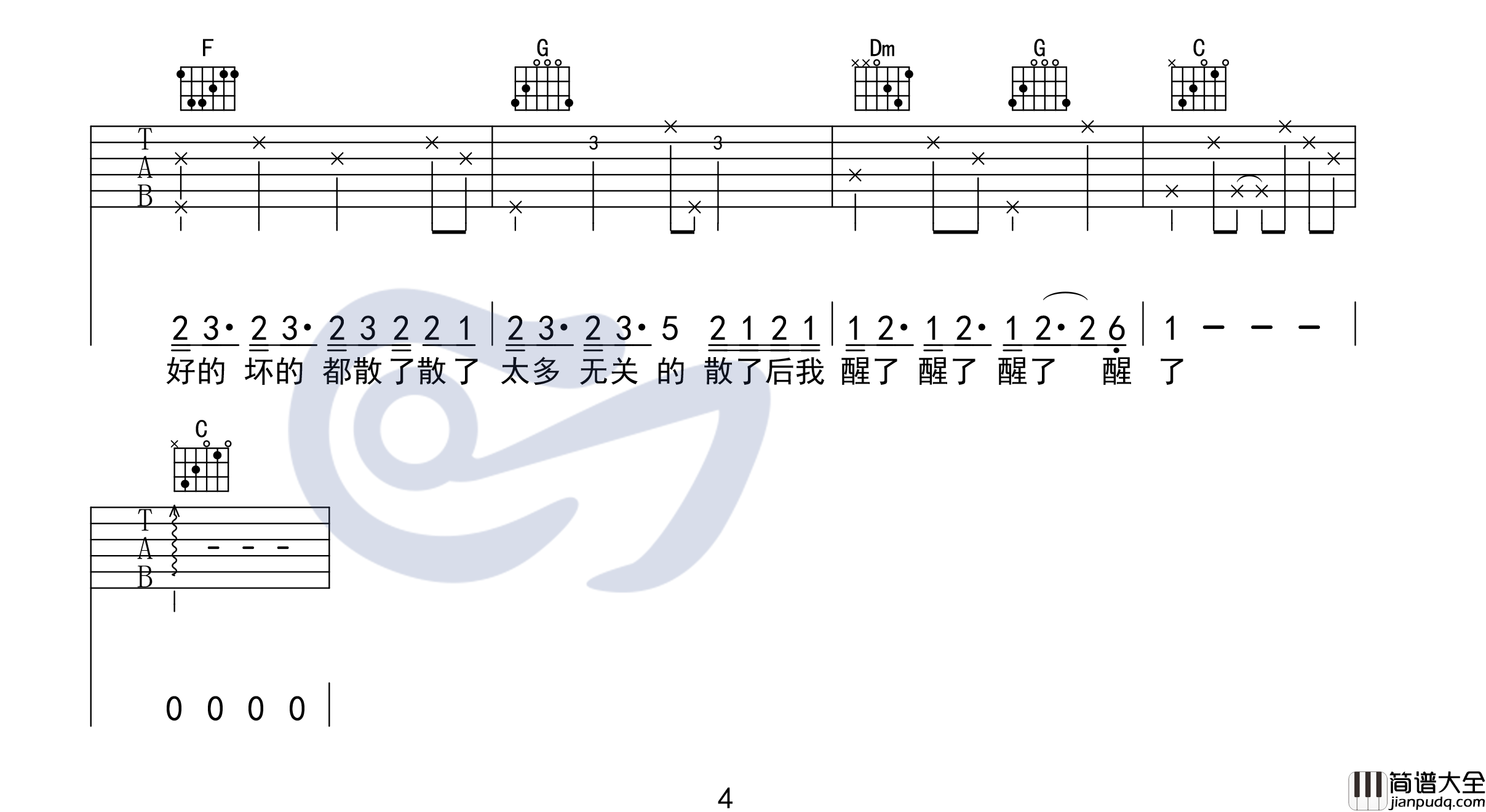走马吉他谱_陈粒__走马_C调原版六线谱_吉他弹唱教学
