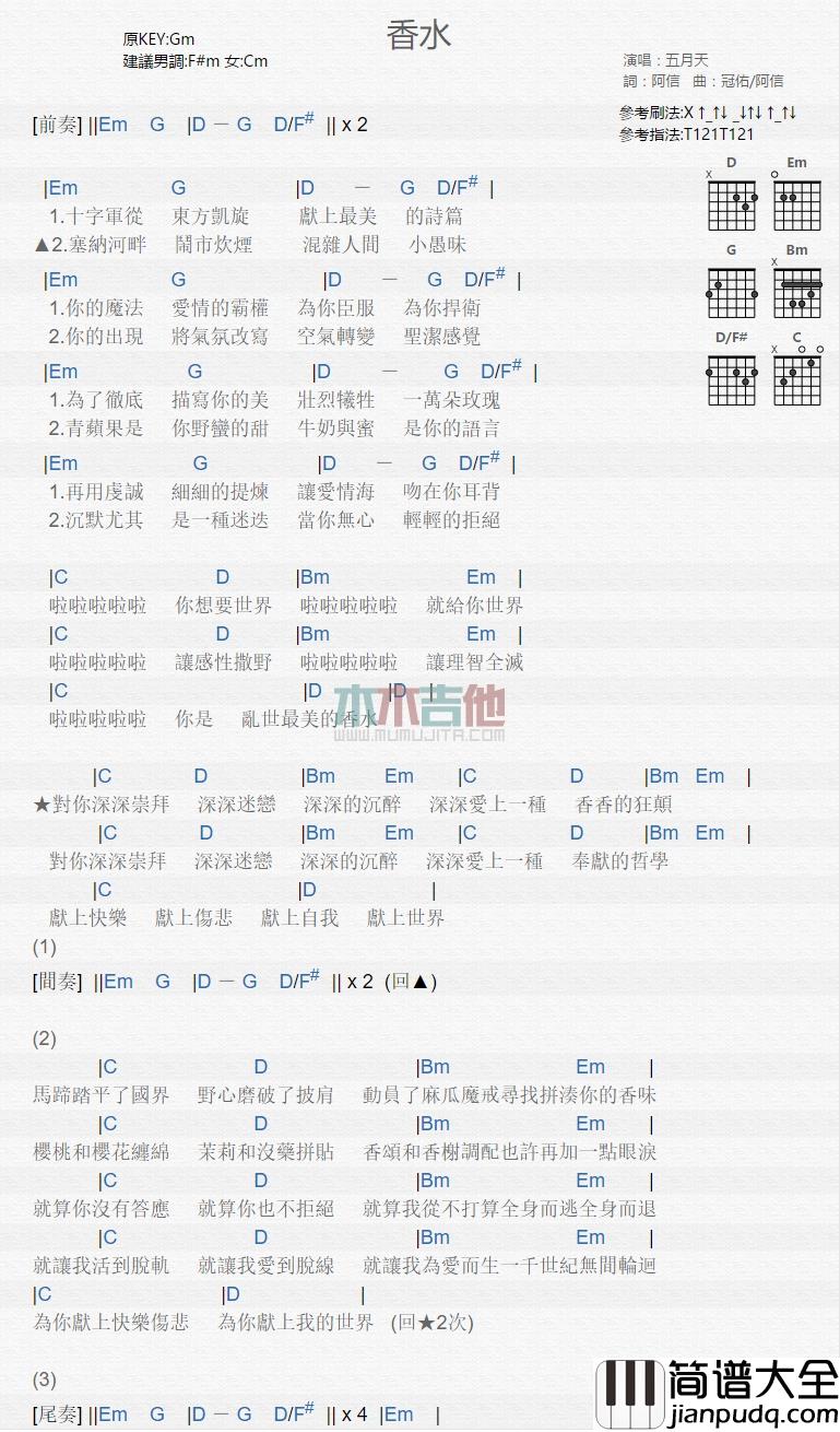 五月天_香水_吉他谱_Guitar_Music_Score