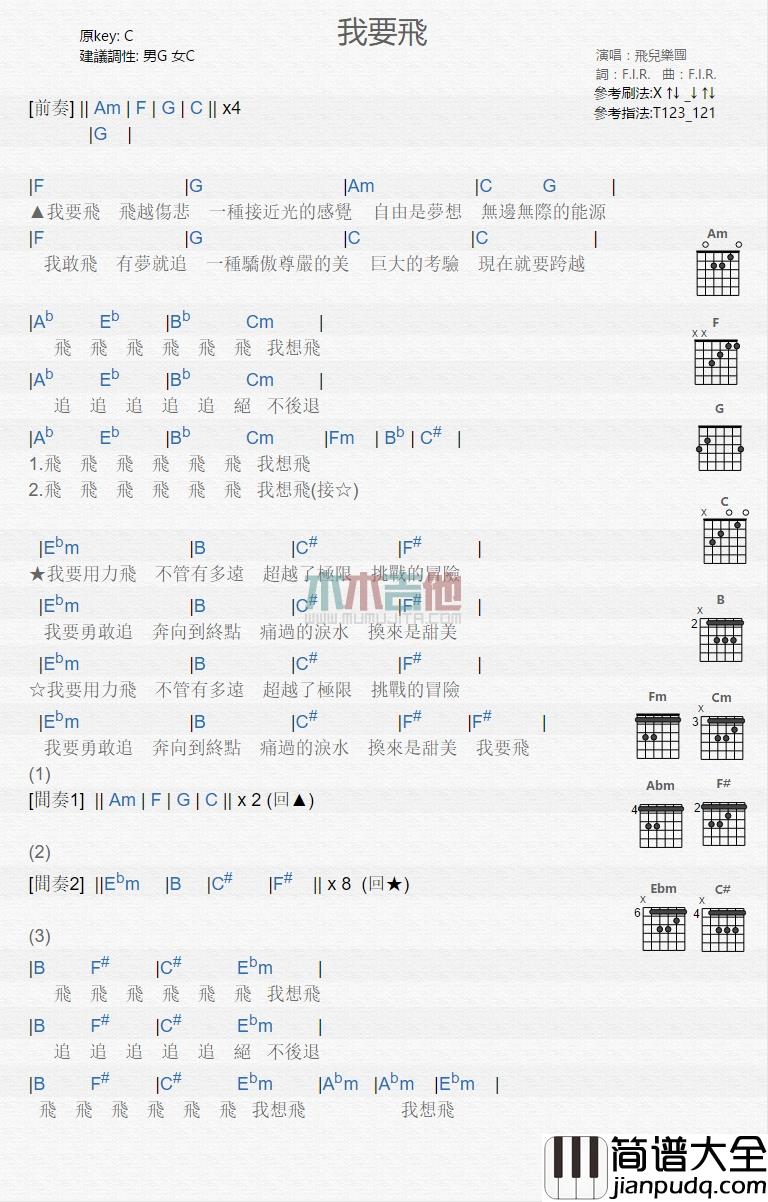 飞儿乐团_我要飞_吉他谱_Guitar_Music_Score