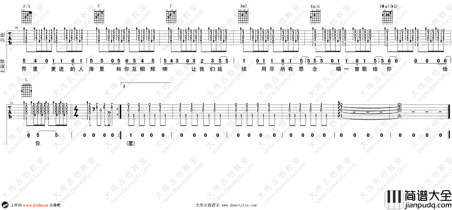 孙燕姿_克卜勒_吉他谱_C调六线谱_弹唱视频演示