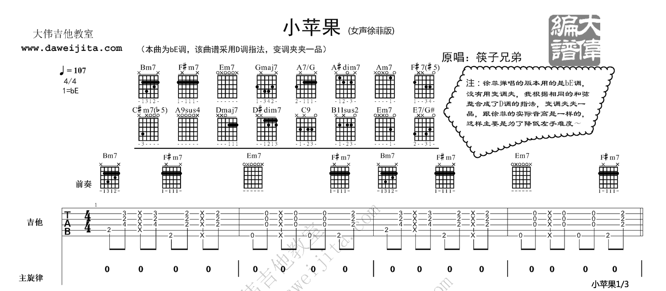 筷子兄弟_小苹果_吉他谱(降E调)_Guitar_Music_Score