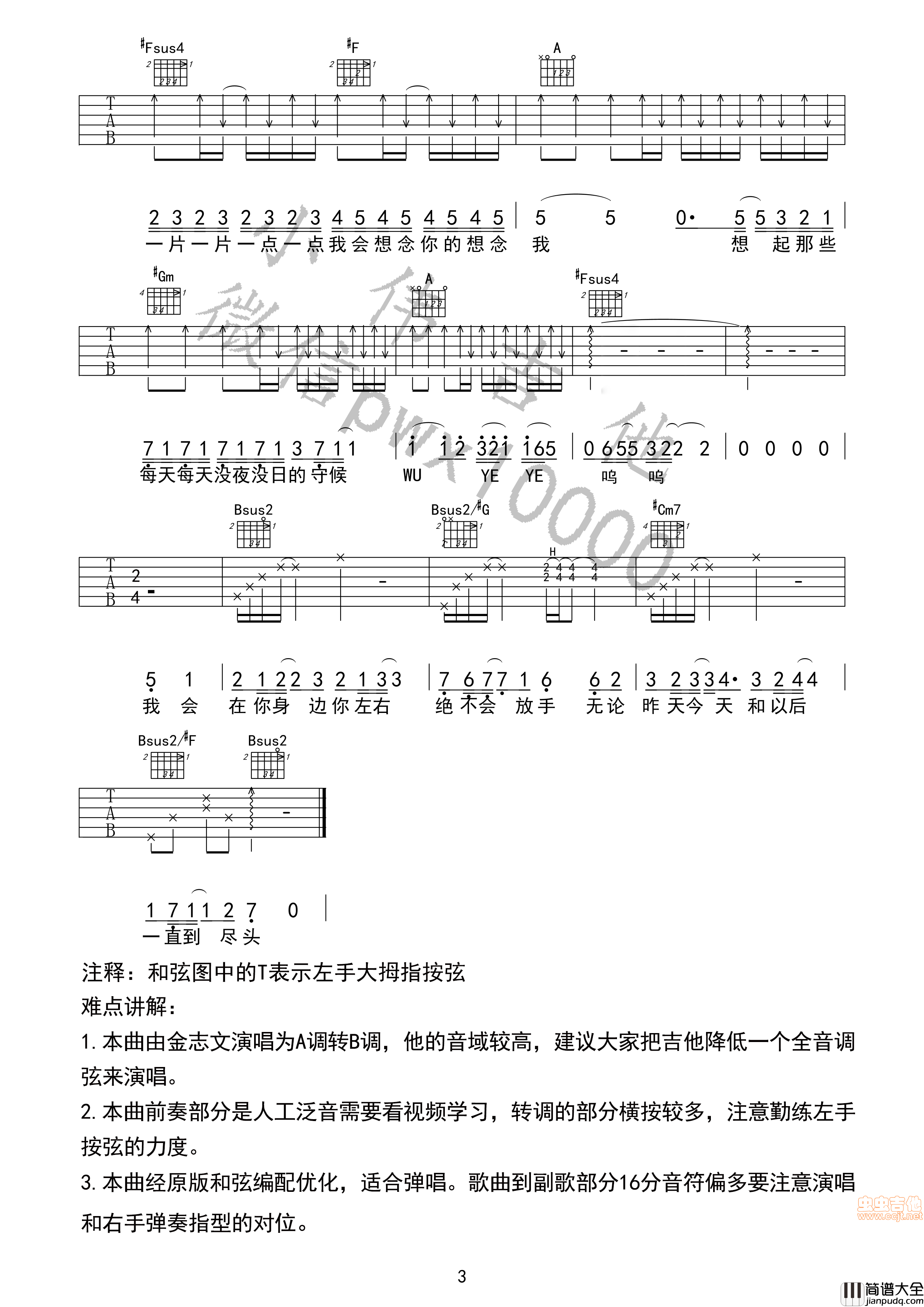 【小伟编谱】_夏洛特烦恼_原版A调编配|吉他谱|图片谱|高清|金志文