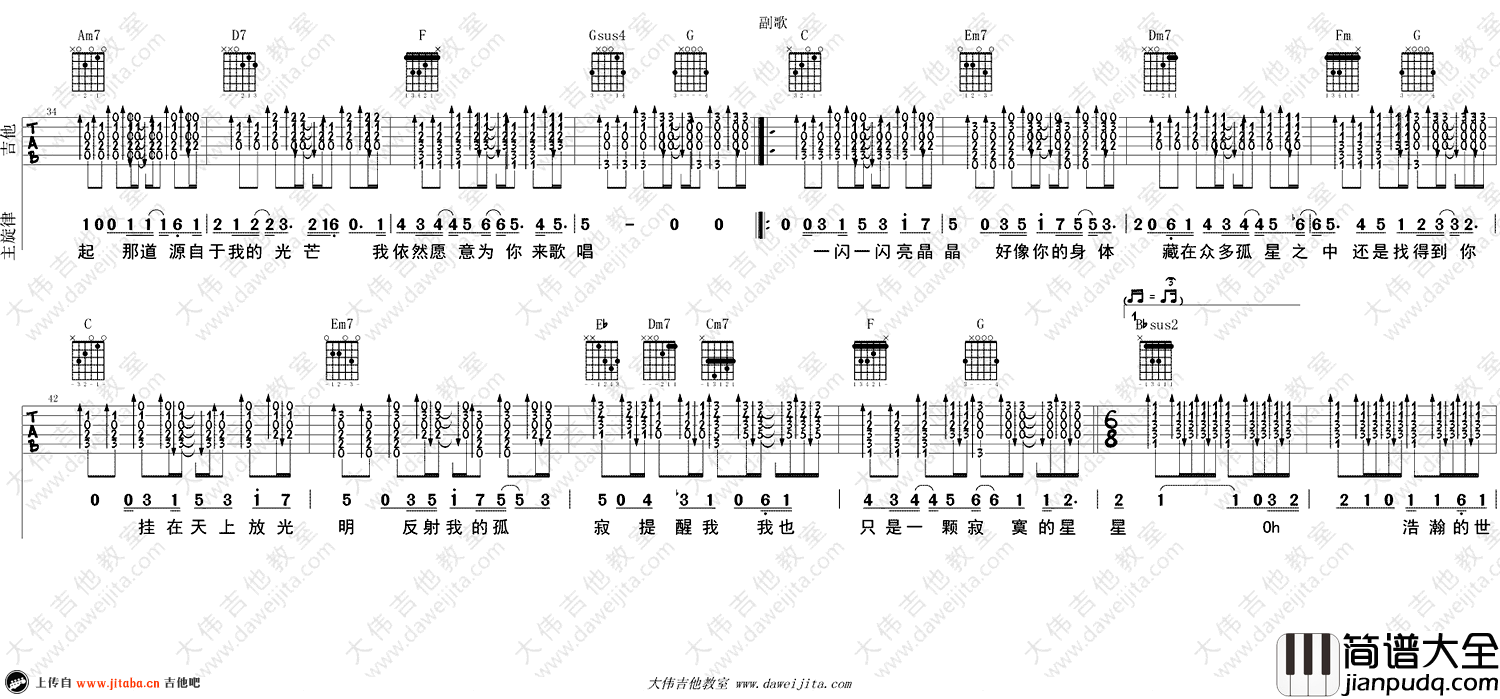孙燕姿_克卜勒_吉他谱_C调六线谱_弹唱视频演示