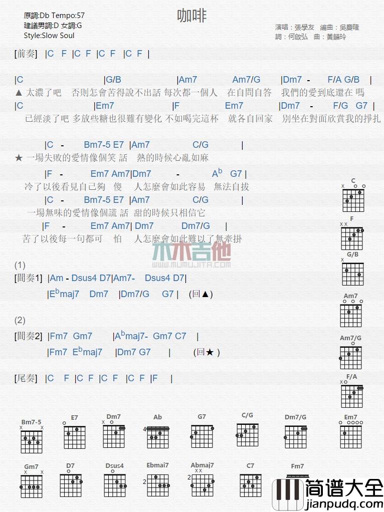 张学友_咖啡_吉他谱_Guitar_Music_Score
