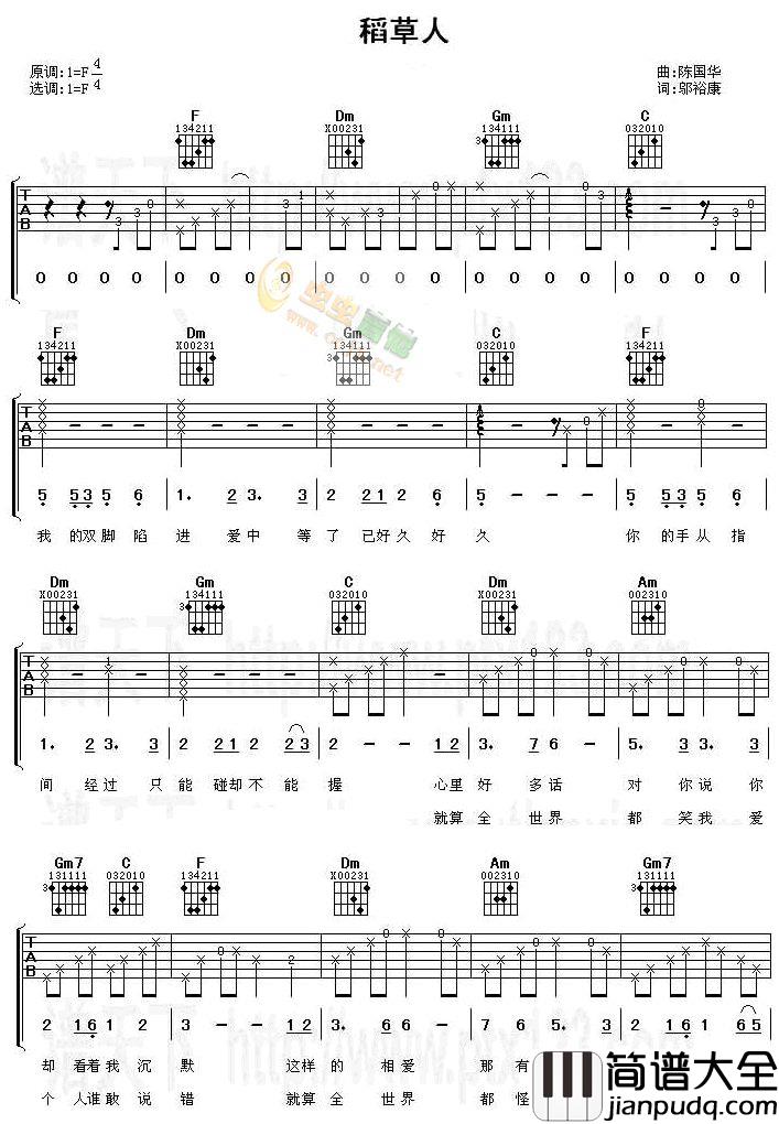稻草人|吉他谱|图片谱|高清|林志颖