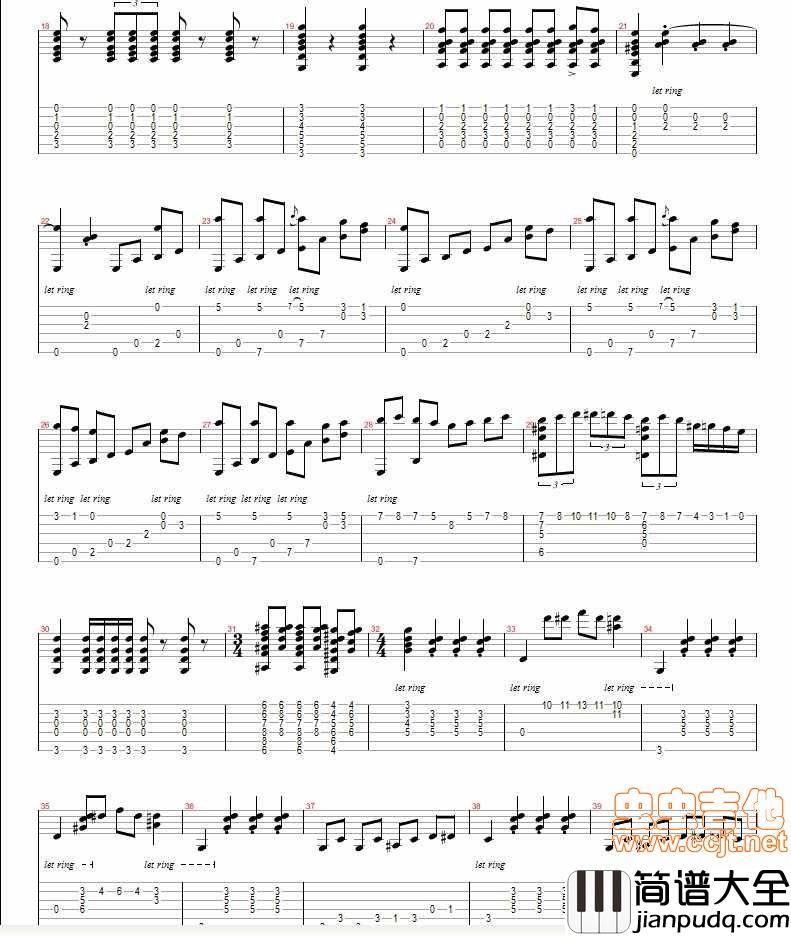 磨房主舞曲（初学者此步）|吉他谱|图片谱|高清|法雅|Las_Fallas