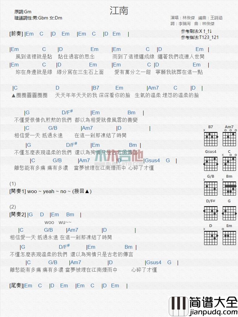 林俊杰_江南_吉他谱_Guitar_Music_Score