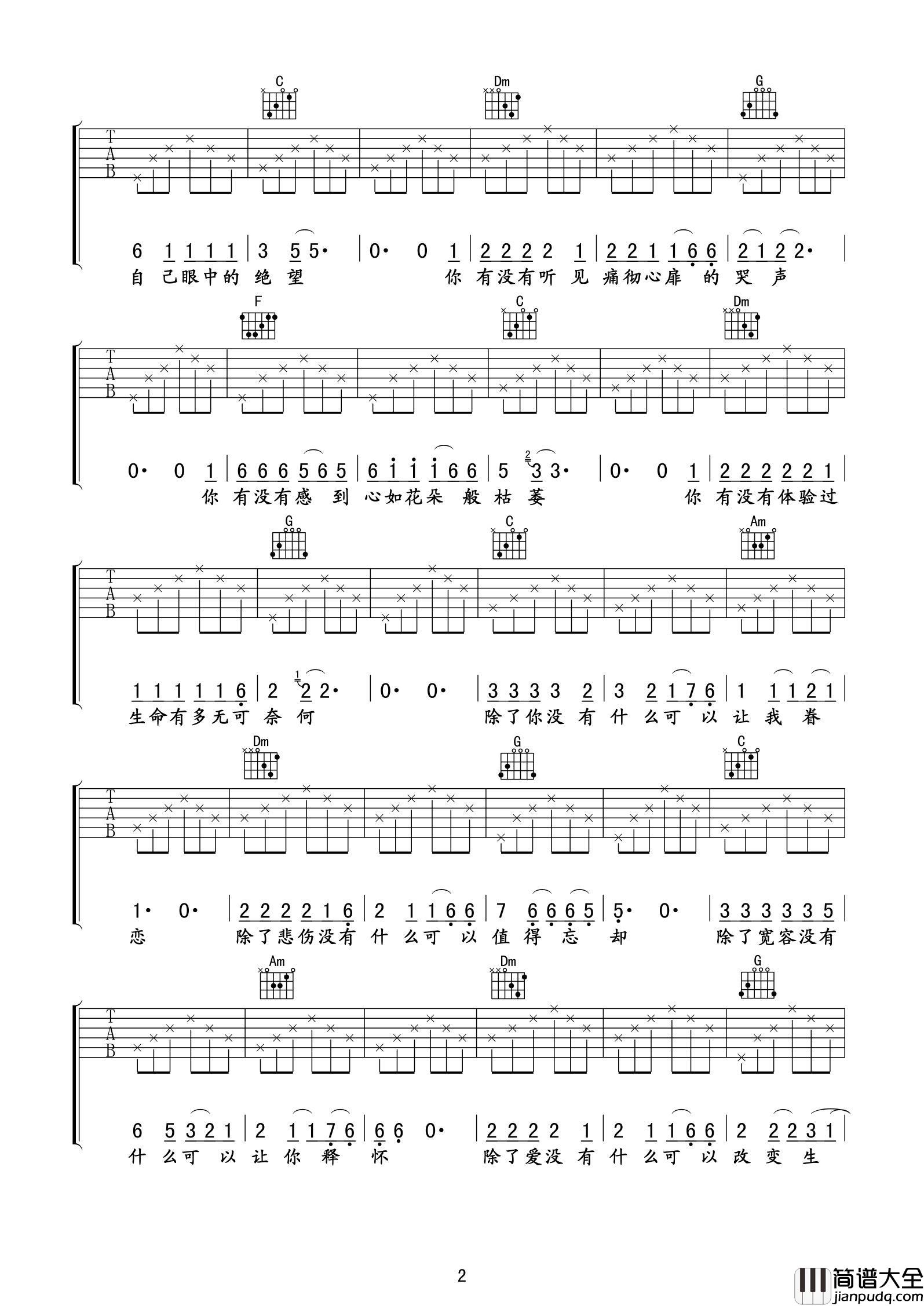 汪峰_硬币_喀什怒放__吉他谱_Guitar_Music_Score