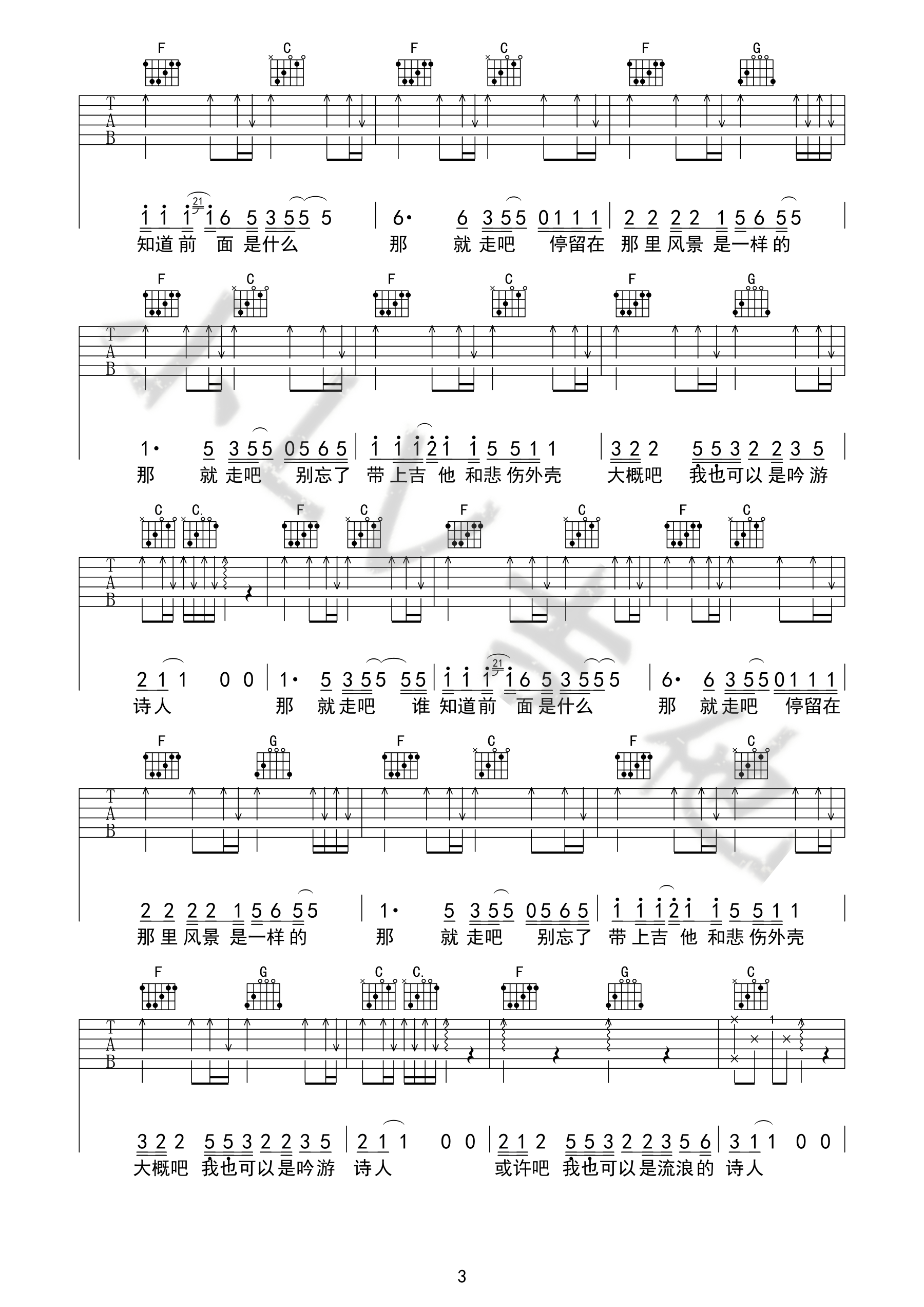 好妹妹乐队_我也可以是流浪诗人_吉他谱_Guitar_Music_Score