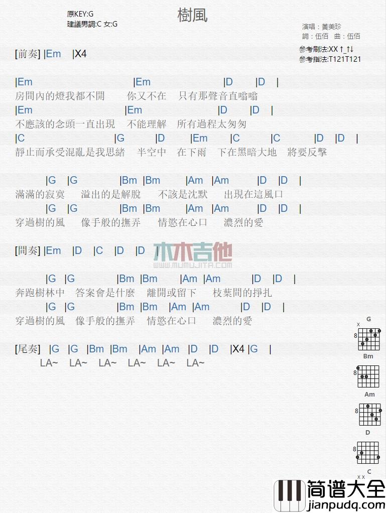 黄美珍_树风_吉他谱_Guitar_Music_Score